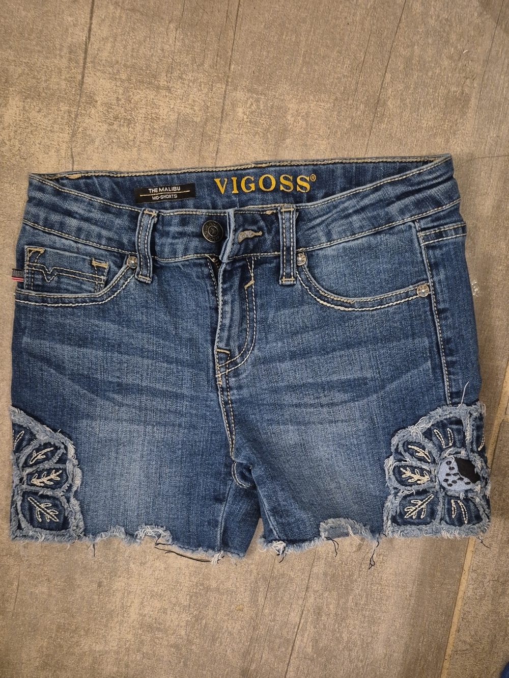 Vigoss Blue Denim Girls' Embroidered Cutoff Shorts